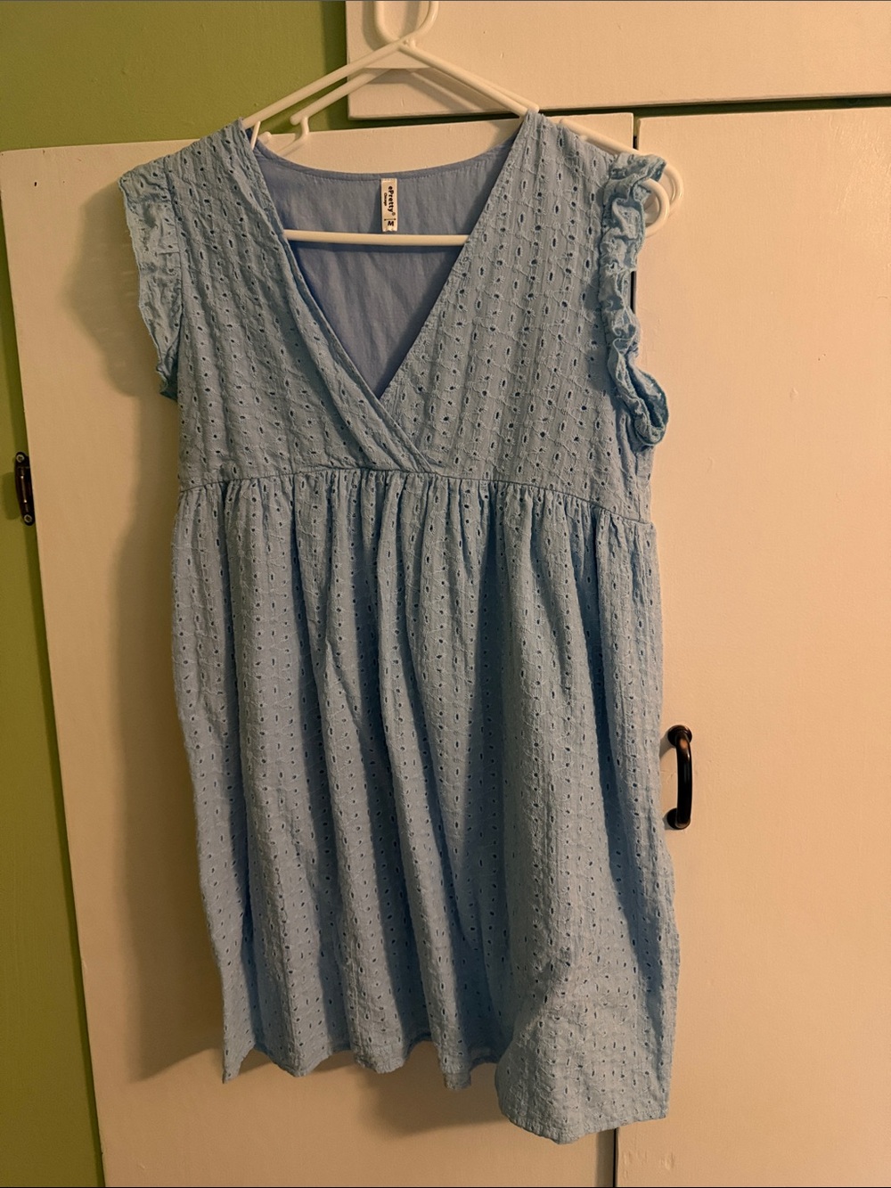 ePretty Light Blue Eyelet Wrap-Front Mini Dress